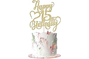 Gold Glitter Happy 15th Birthday Cake Topper - Cheers to 15 Years