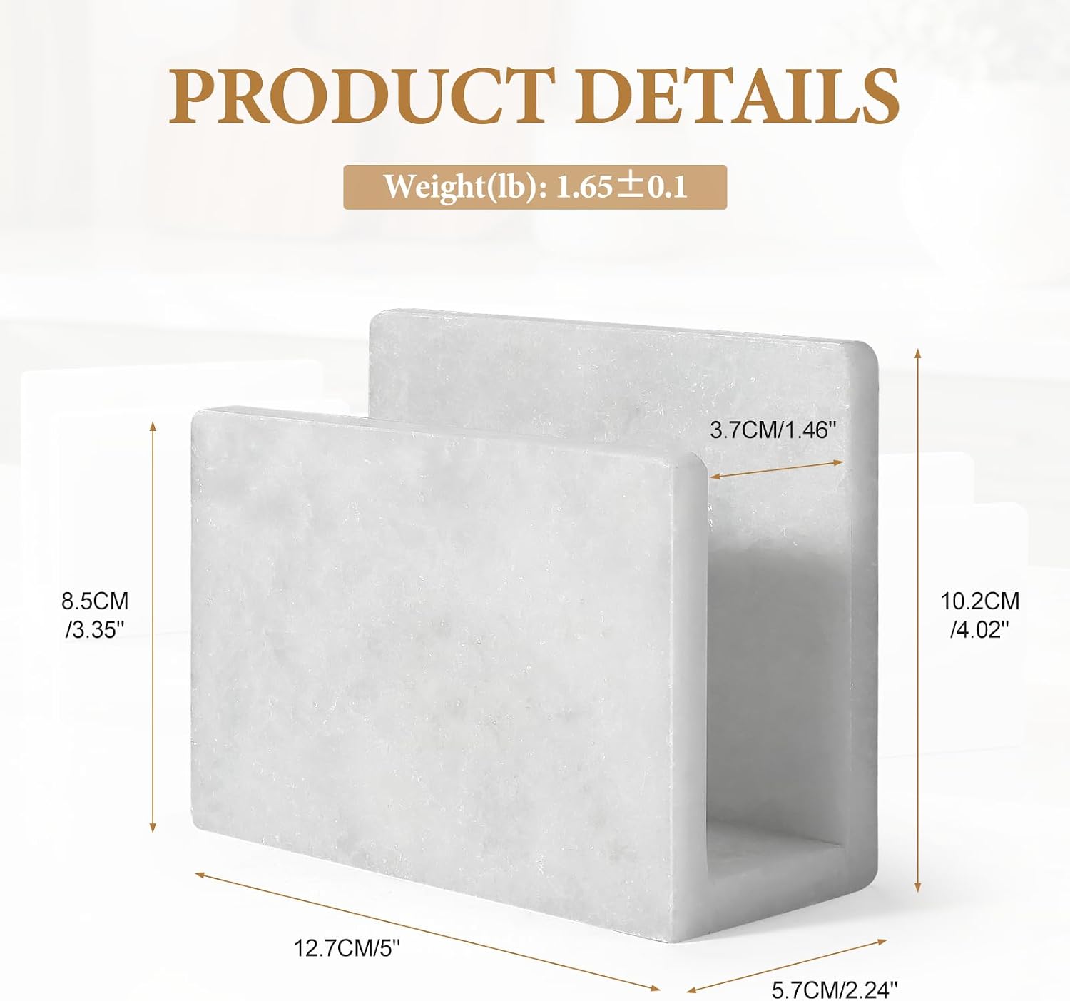 Koville Marble Napkin Holder for Table, 5" Natural Stone Napkin Holder for Kitchen Countertop Dining Room, Modern Napkin Dispenser for Cocktail Tissue Party Bar, Decorative Tissue Paper Holder(White)