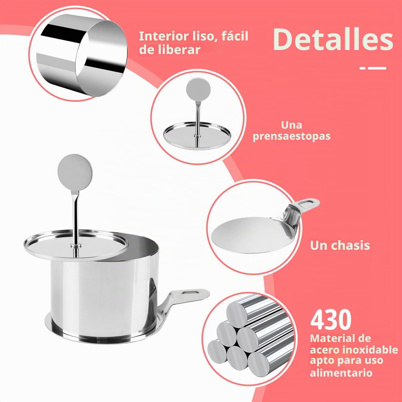 SWAWIS 12 Piezas Aros de Cocina Ø7,5cm con Elevador y Apisonador | Anillos Redondos para Postres y Comida, para Pasteles Mousse y Bolas de Arroz