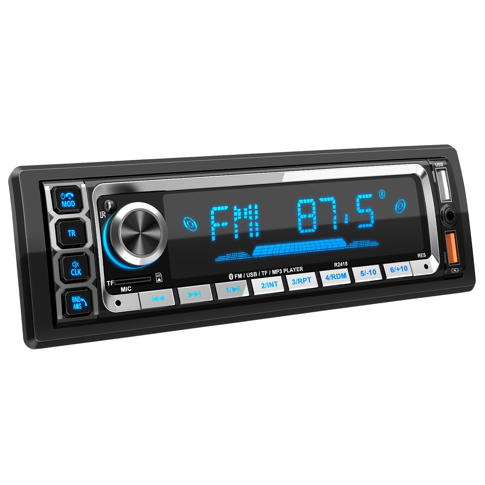 RDS Autoradio Bluetooth 5.0 Vivavoce, Wistrue Stereo Auto Bluetooth FM/AM Autoradio1 Din per Auto, Supporto Vivavoce 2USB/AUX/SD/TF/iOS Android