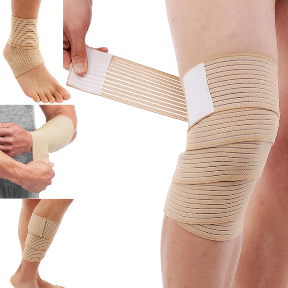 FITPUT 2PCS Extra Long Elastic Knee Wrap Compression Bandage Brace Support for Legs, Plantar Fasciitis, Stabilising Ligaments, Joint Pain (Beige), Arthritis-image-42