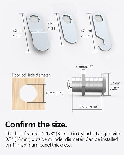 Miniatura 3 de Paquete de 8 cerraduras para cajones y gabinetes (con llave diferente), seguros para archivos importantes, cerraduras de leva de 1-18 pulgadas y