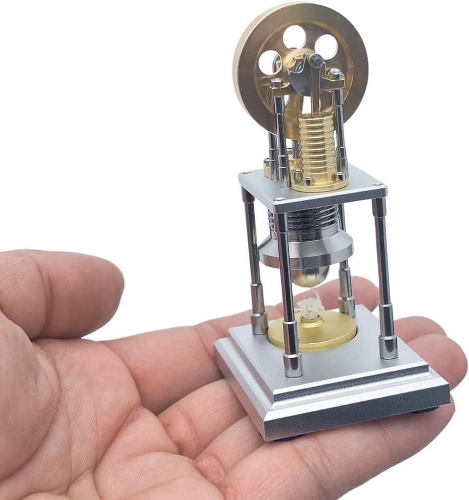 OKMO Mini β-Type Vertical Stirling Engine Model Heat Powered External Combustion Demonstration Machine, Metal Mechanical Engine for Adults Science Physics Experiment STEM
