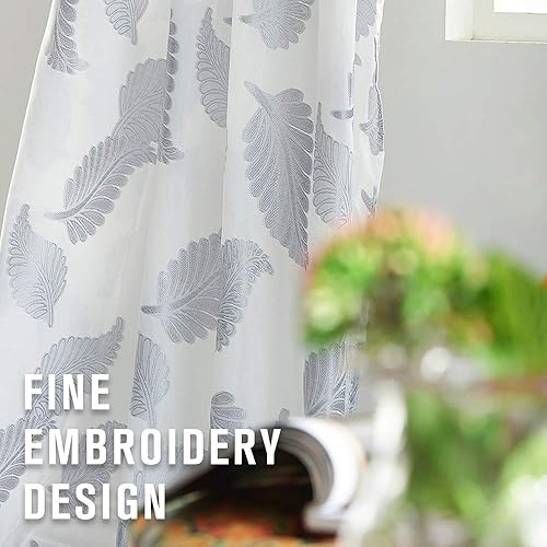 Miniatura 6 de KEQIAOSUOCAI Bufanda corta transparente para ventana, hojas elegantes, jacquard, cortina de gasa para decoración del hogar, tratamiento de ventanas,