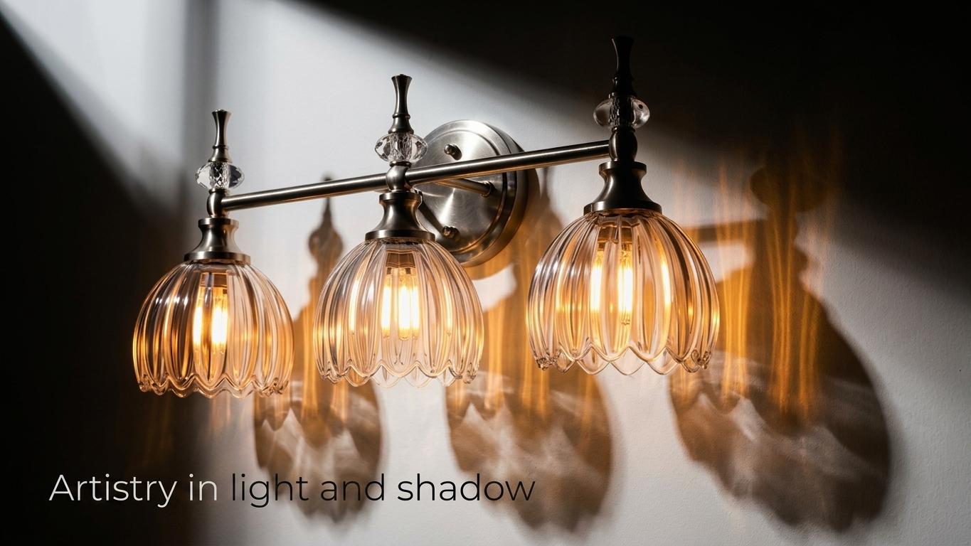 Image of ANDY STAR 2-Light Chrome Bathroom Vanity Light, Transitional Sconce | Ribbed Glass & Crystal Accent, Damp-Resistant, Ceramic E12 Base, Reversible Up /Down Mounting