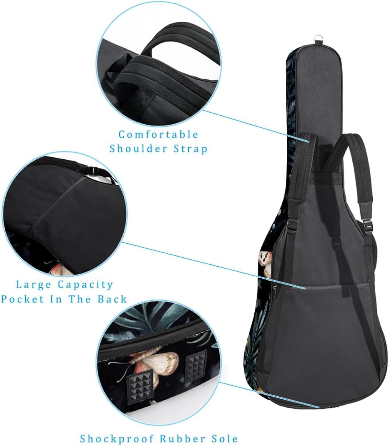 Acoustic Guitar Gig Bag 1 cm Thick Padding, Waterproof Electric Guitar Bag 40-42 Inch Guitar Case Backpack with Dual Shoulder Strap, Watercolor Vintage Floral Forest Pattern