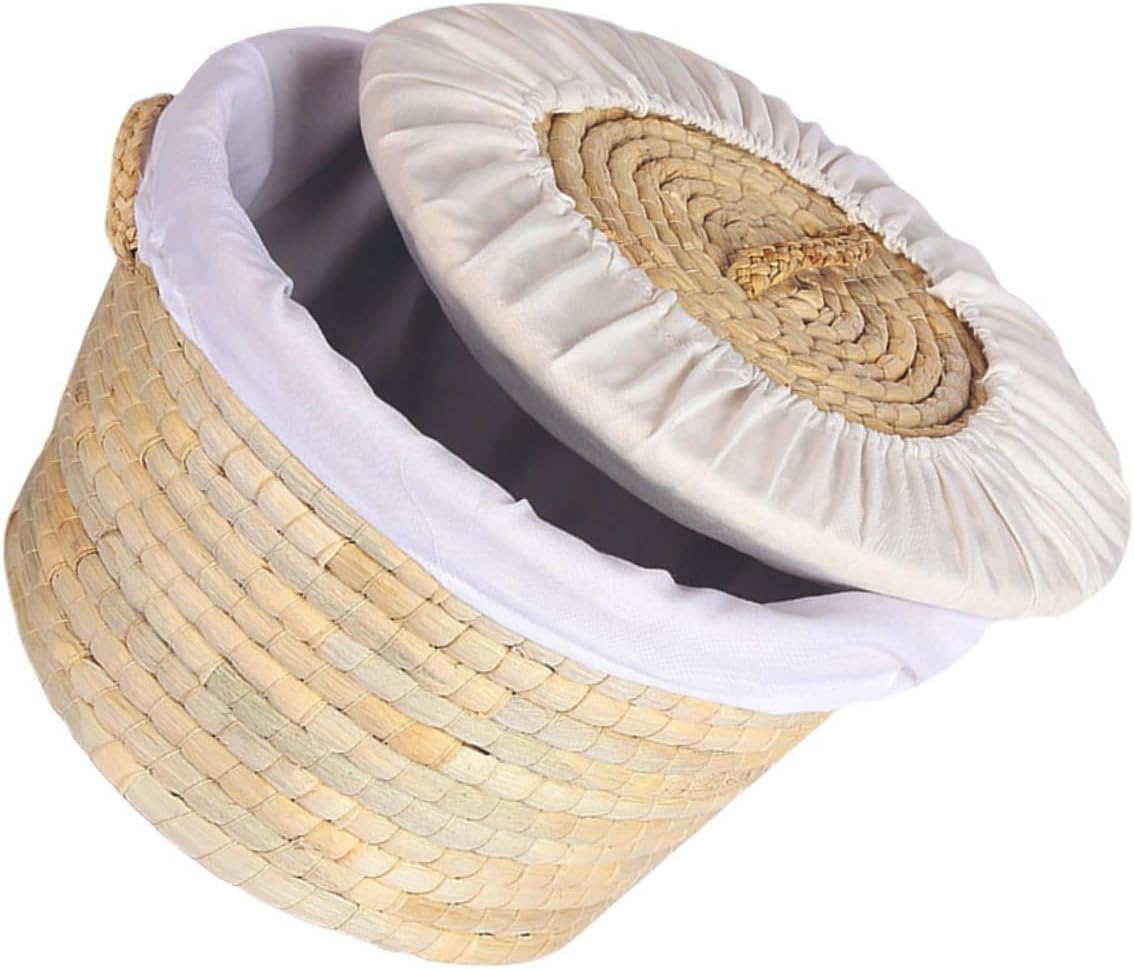 Woven Bread Basket with Lid 30cm round Natural Straw Bread Proofing Basket Insulated Kitchen Storage Organizer and Eggs Domestic Food Holder for Baking and Pantry Use