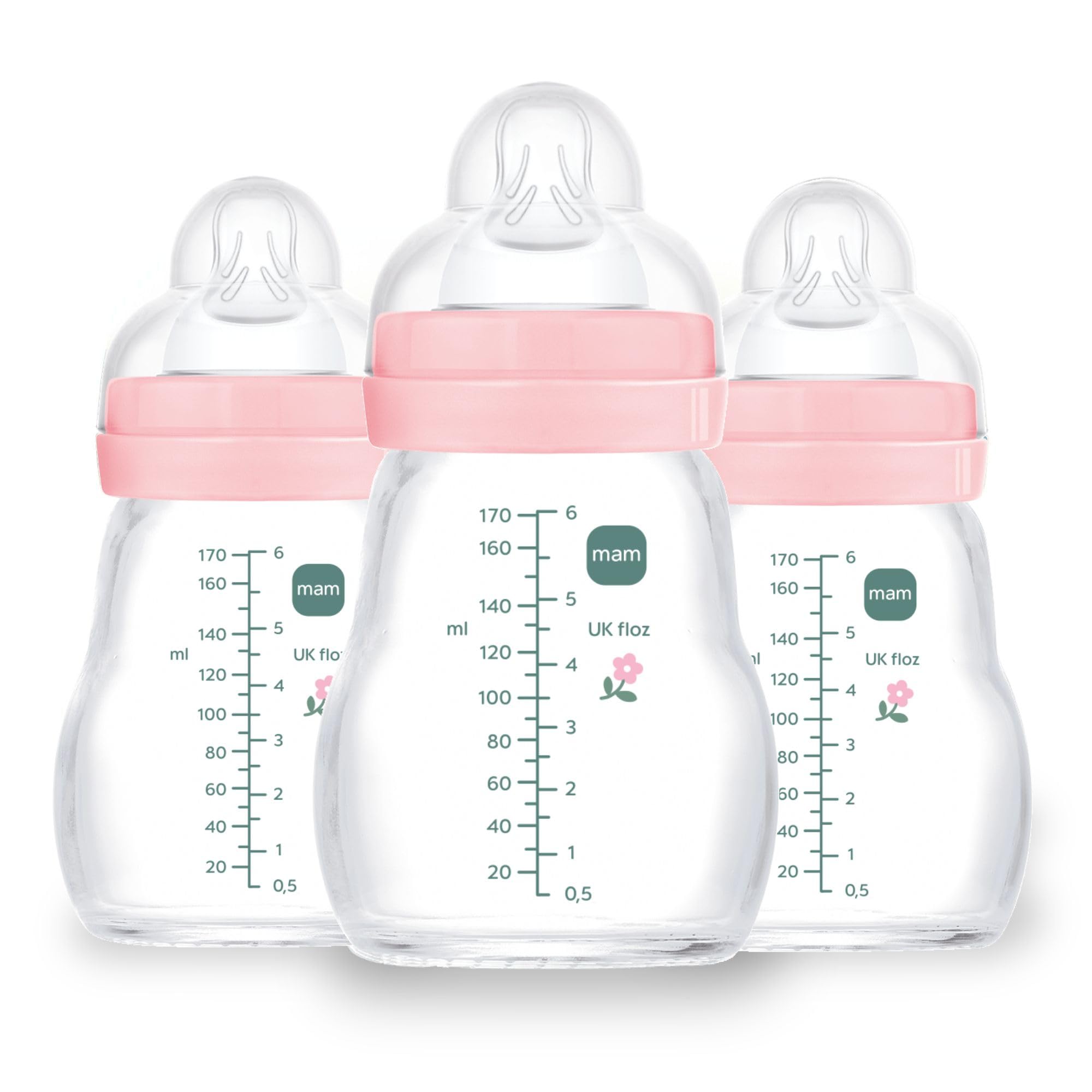 MAM Premium Glass Baby Bottles, Easy Switch Between Breast and Bottle, Feel Good Slow Flow, Newborn Essentials Must Have, 0+ Months, BPA Free, 6oz, Girl, 3 Pack 6oz 1 Count (Pack of 3) Fairy Dust