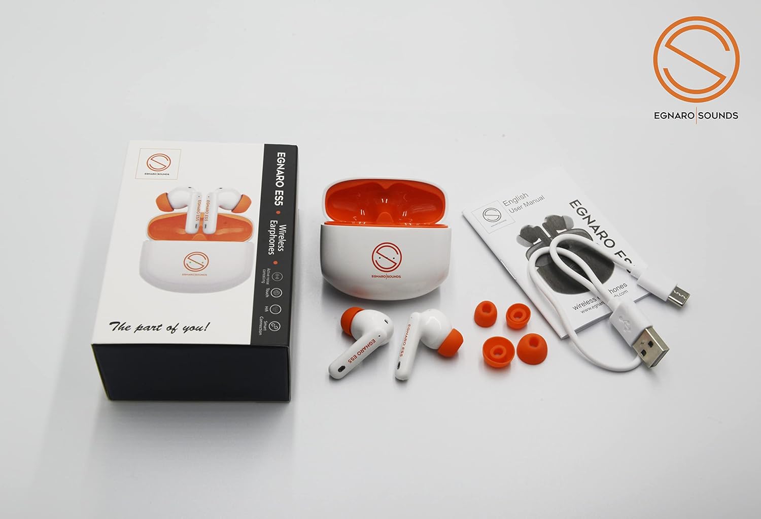 EGNARO ES5 True Wireless Stereo Earbuds Earphones, Bluetooth 5.1, Active Noise Cancelling, Touch Controls with Microphone and IPX4 Water Resistance, Color White