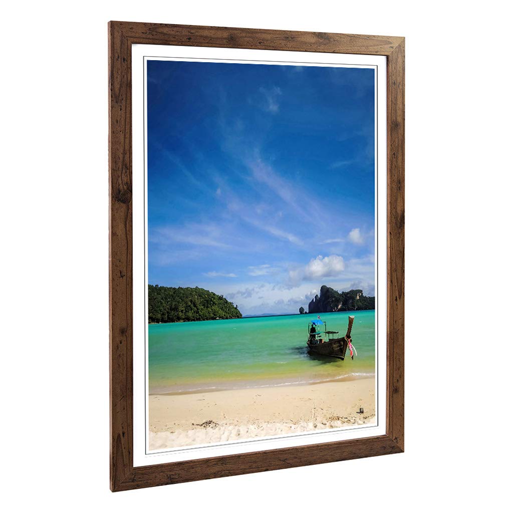 Big Box Art Framed Print of Longtail Boat in Thailand Beach Design | Wall Art Picture | Home Decor for Kitchen, Living Room, Bedroom, Hallway, Walnut, A2 / 24.5x18 Inch / 62x45cm