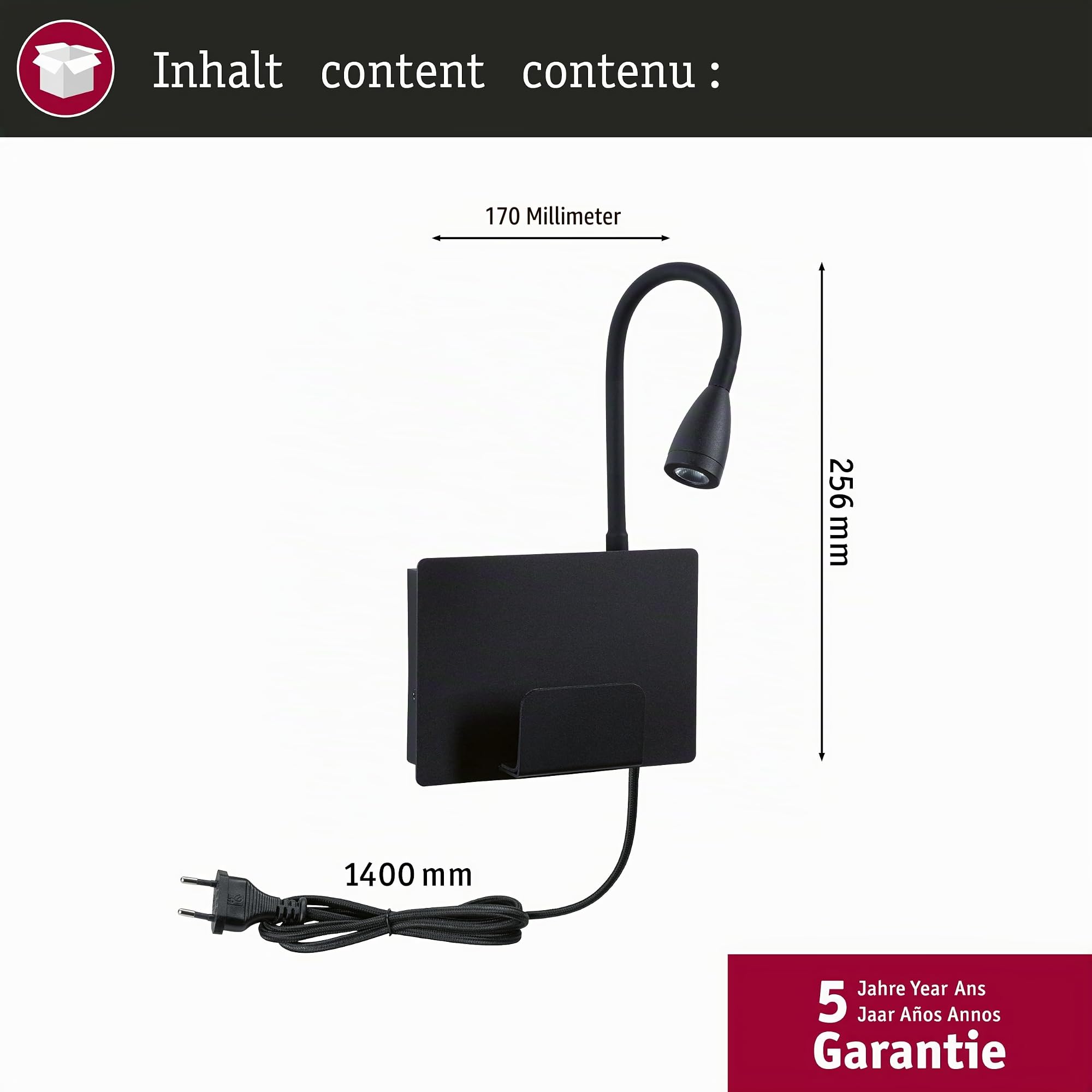 Paulmann 71101 LED Wandleuchte Halina USB C 2700K 200lm 230V 2,4W Schwarz matt Wandleselampe
