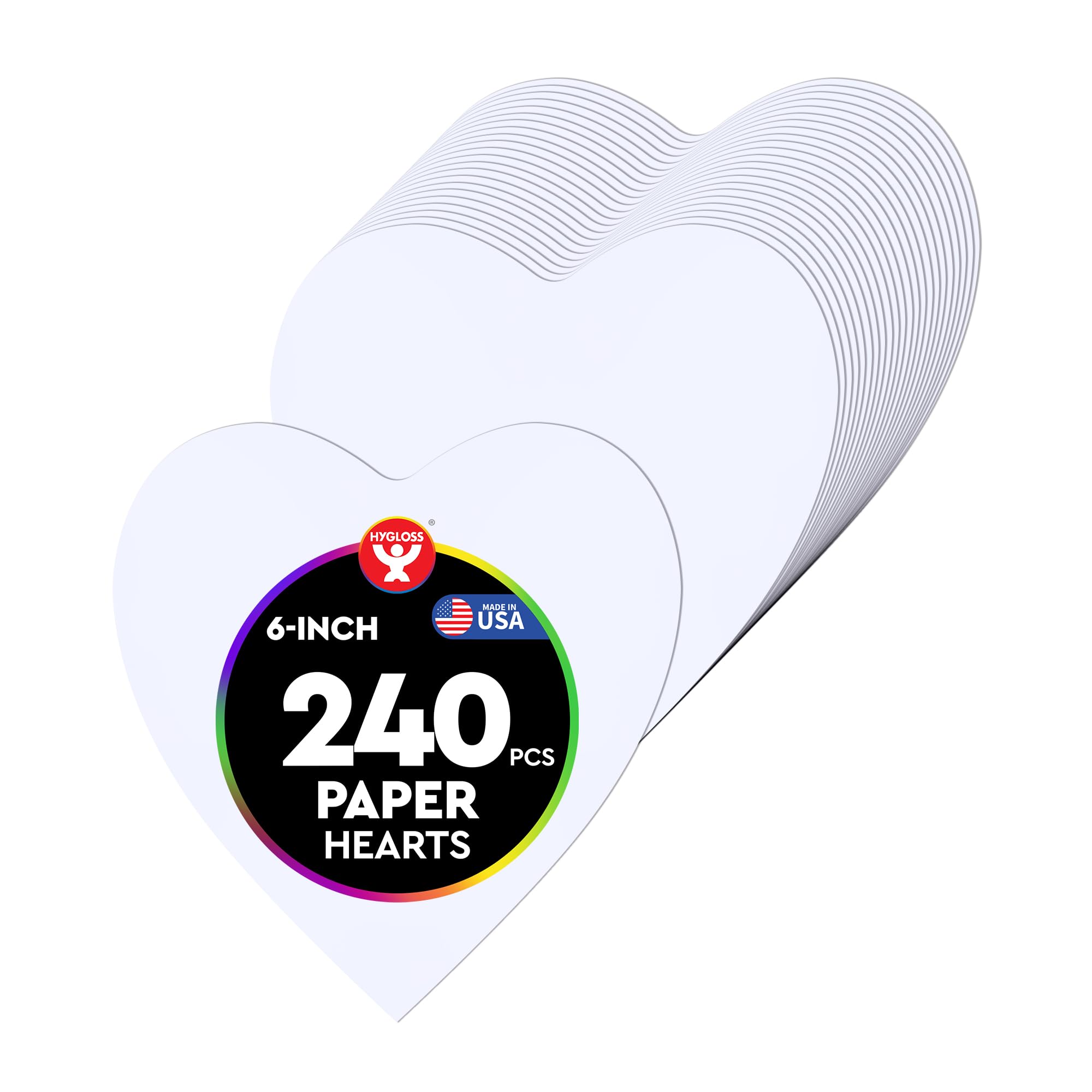 Hygloss Heart Shape Paper Cut-Outs for Arts &amp; Crafts-Many Creative Uses-Valentine’s Day Activities-6 Inches-240 Pcs, White