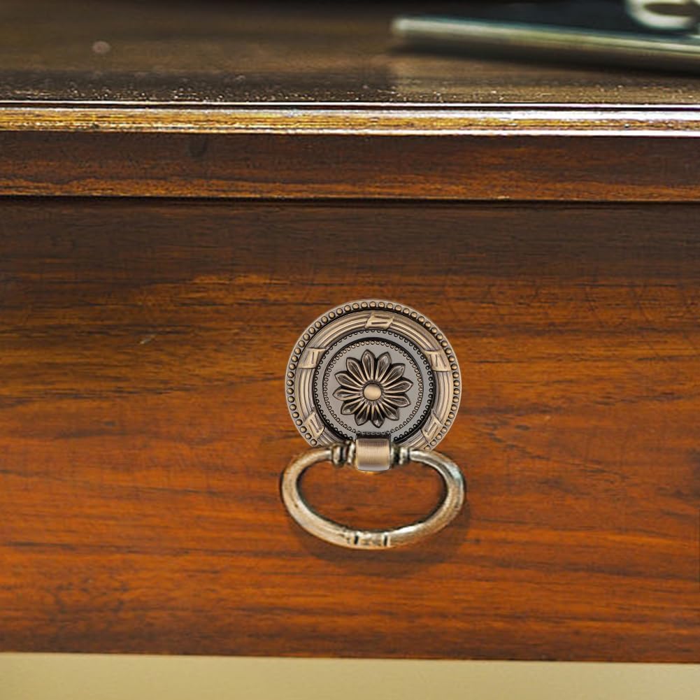 ANATTASOUL Antique Bronze Ring Pulls Vintage Bronze Drawer Ring Pulls Round Drawer Pull Rings Single Hole Drop Knob with Screws for Cabinet Dresser Closet Wardrobe Bedroom Furniture Decoration