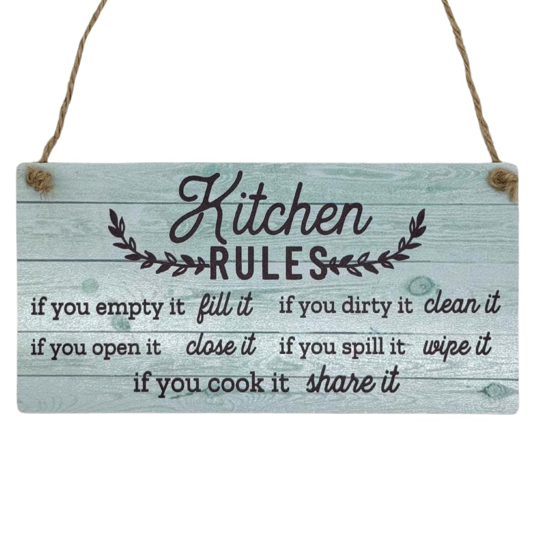 Second Ave Funny Kitchen Rules Wooden Hanging Rectangle Home Kitchen Family Love Sign Plaque