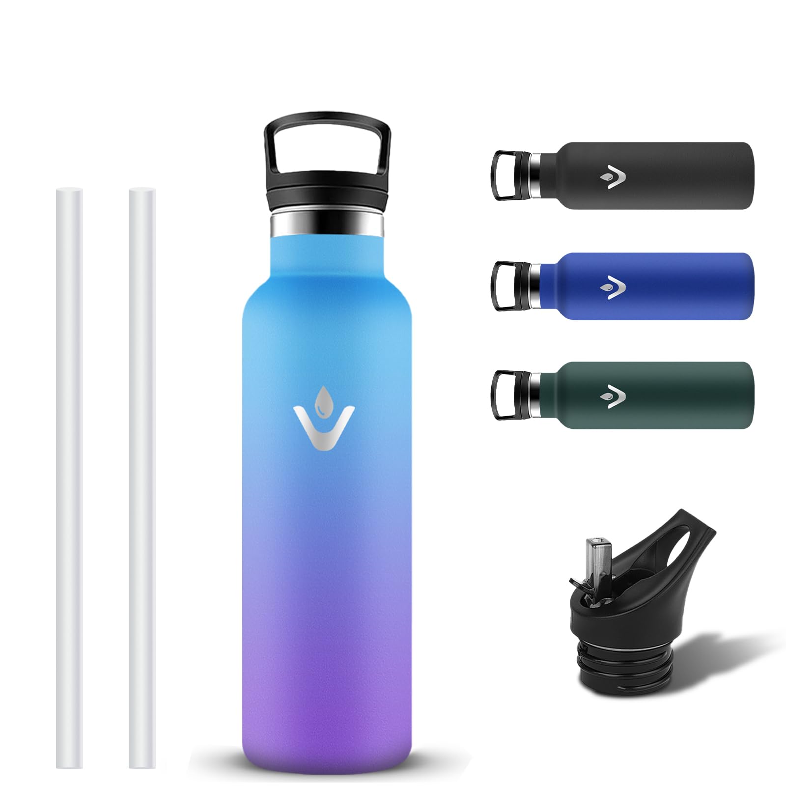 Grsta Blue Purple Insulated Water Bottle, 500 Ml Bpa Free, Leakless Thermal Bottle, Reusable Stainless Steel Children's Water Bottles, Thermal Water Bottles With Straw For Bike, Bicycle, Office