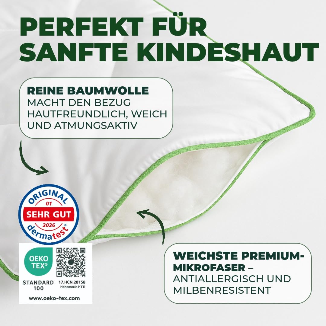 Welldora Kinderkissen 40x60 cm – flaches Kinderkissen (1–6+ Jahre), hautfreundlich & pflegeleicht, 100% Baumwollbezug, Oeko-TEX® Zertifiziert, waschbar & liebevoll gestaltet