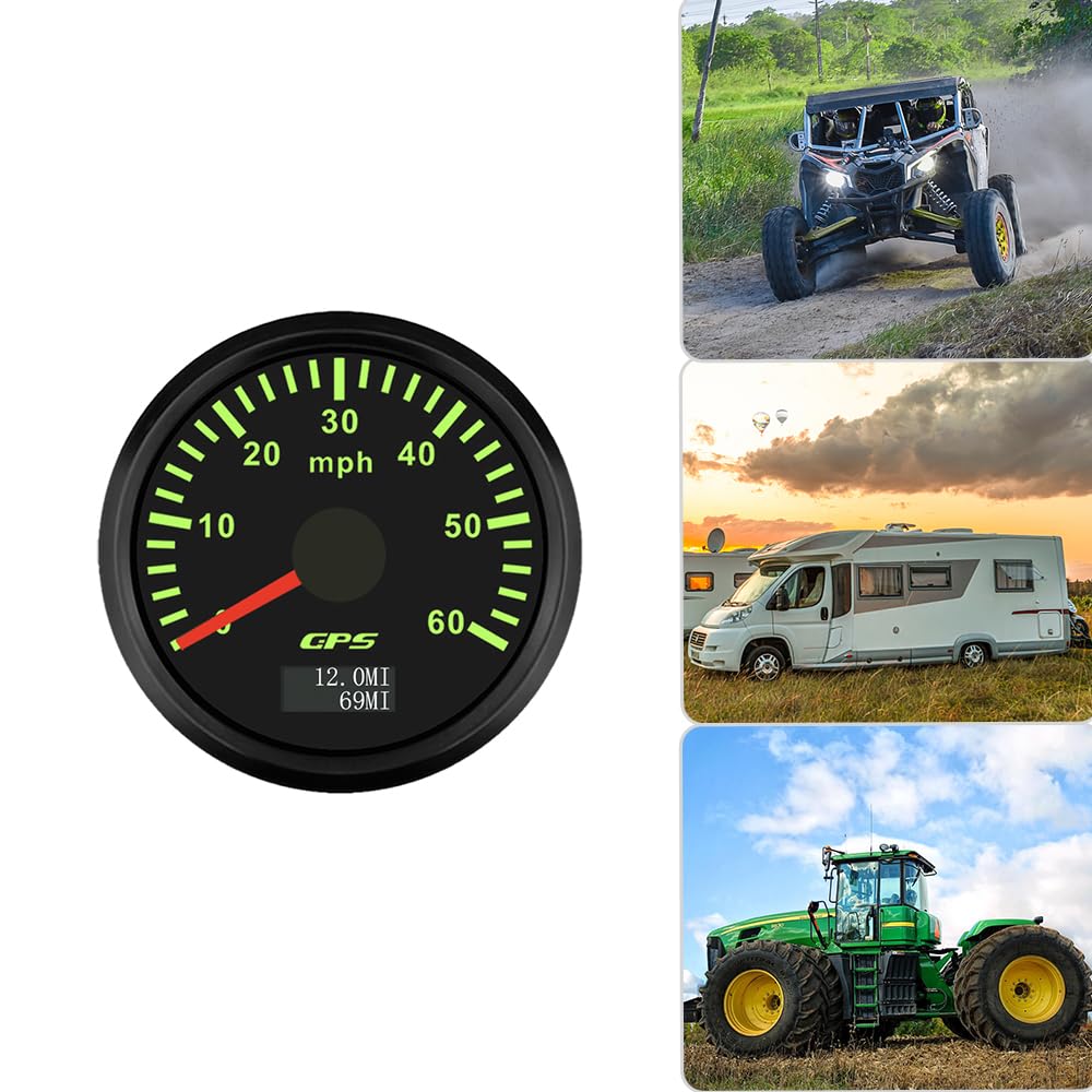 2" 52mm MPH Motor GPS Speedometer Gauge Odometer with 7 Adjustable Backlights for Boat ATV Car Truck 12V 24V (Black &Black, 0-60 MPH)