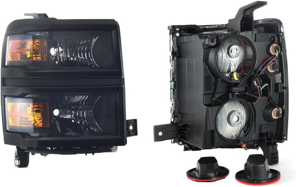 AKKON For 2014 2015 Chevy Silverado 1500 Pickup Truck Black Bezel Headlight Lamp Assembly Driver + Passenger Side