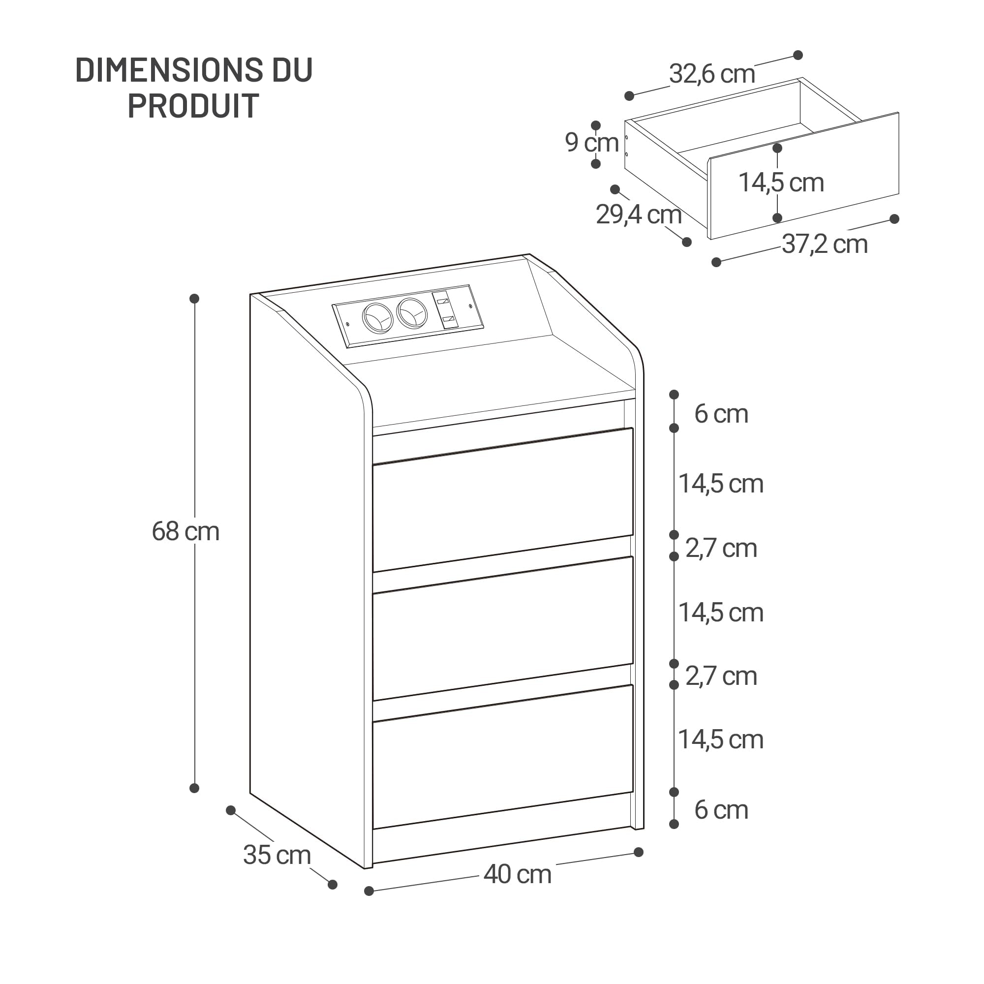 Hzuaneri Table de Chevet avec 3 Tiroirs, Table d'Appoint avec Station de Charge et LED, 2 Prises CA et 2 Ports USB pour Chambre à Coucher, Salon, Blanc NS40003X