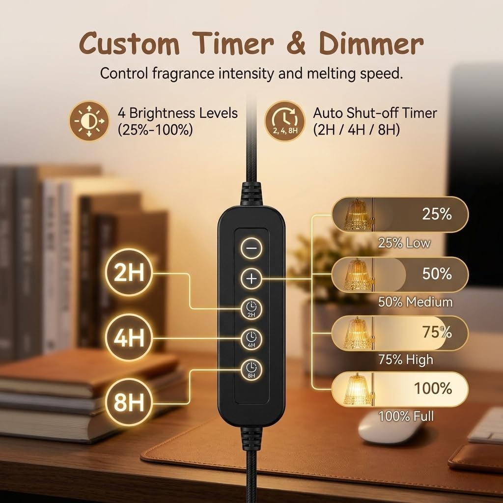 Candle Warmer Lamp with Timer Dimmable, Height Ajustable Candle Lamp Warmer for Jar Candles, Gold Electric Lamp Candle Warmer with 2 Bulbs, Gifts for Christmas, Birthday, Women and Mom