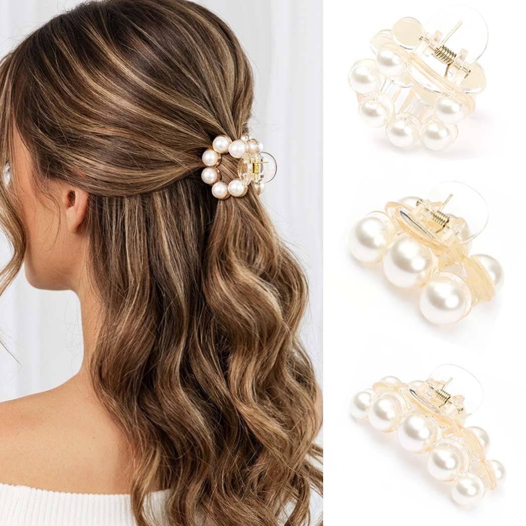 Fashey Pearl Hair Clips Small Claw Clip Pearl Hair Accessories for Women