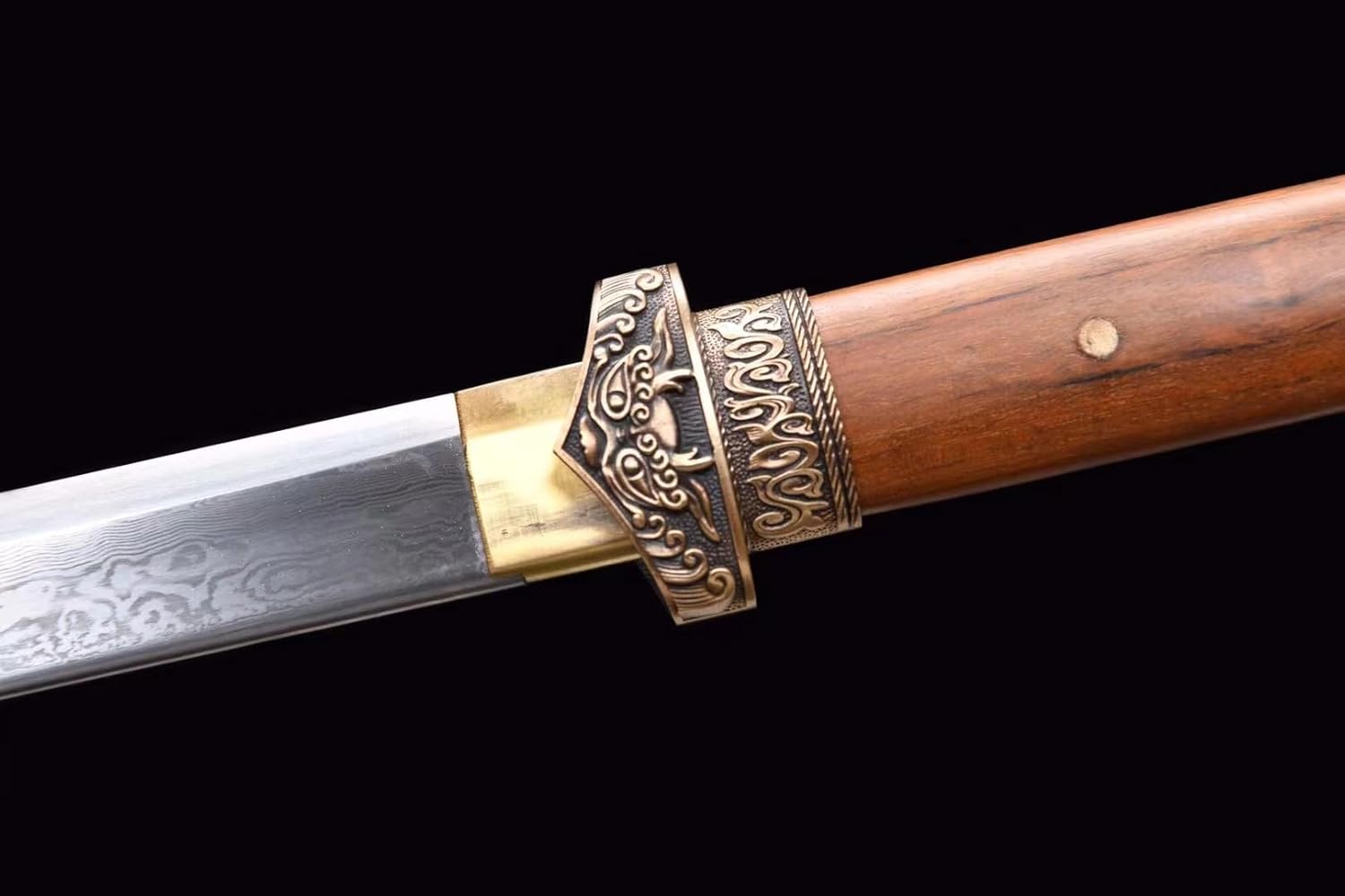 Pure Copper, Treaded Steel, Hand Forged, High Temperature Hardened, Japanese Katana, Tang Knife