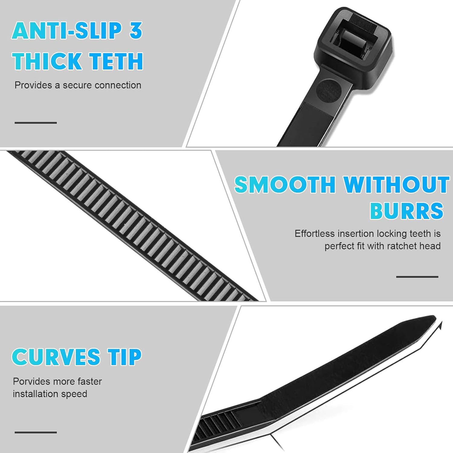 Zip Ties Assorted Sizes, RAZCC 600 Pack (8+12+14+18Inch) Black Cable Ties, Self-Locking Plastic Wire Ties with 100lb Tensile Strength, Black Nylon Zip Ties for Indoor and Outdoor