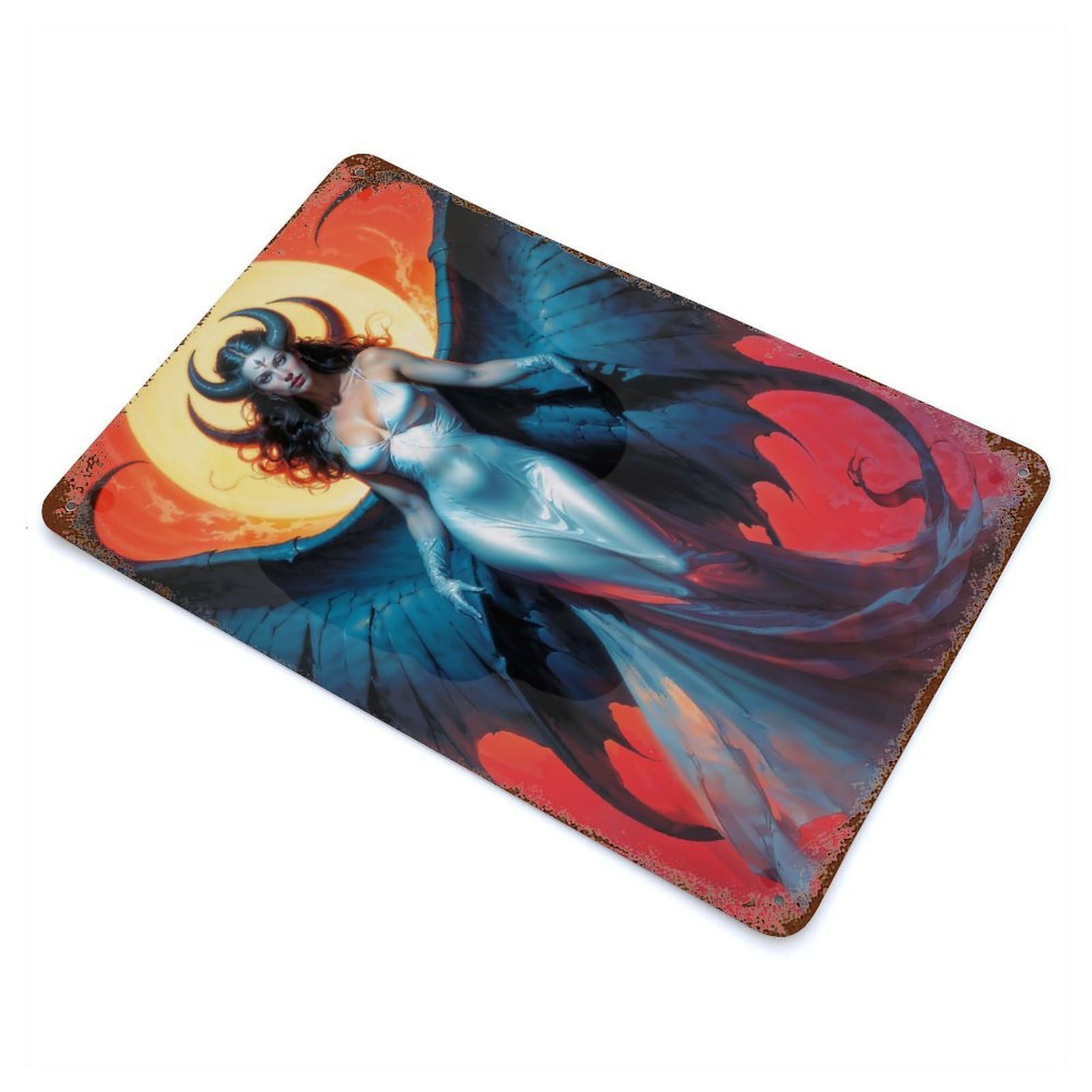 Gorgeous Goddess Lilith Aged Metal Wall Plaque 11.8"x7.9", Ideal for Garage, Bar And Workshop Decor