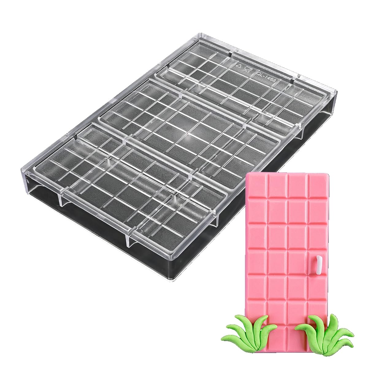 TUKE - Molde de chocolate duro de policarbonato para barra de chocolate, 3 cavidades, PC, molde de caramelo para Pascua, Halloween, Navidad - Apto para alimentos, duradero, antiadherente, fácil