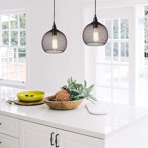 Miniatura 3 de Lámpara colgante de metal retro industrial E26 en forma de bombilla negra con acabado colgante para cocina, isla, comedor, granja, sin bombilla (Ø22