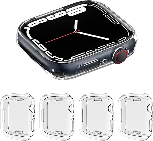 Paquete de 4 fundas compatibles con Apple Watch Series 8 Series 7 de 1.772 pulgadas, protector de pantalla suave HD de alta sensibilidad con TPU en