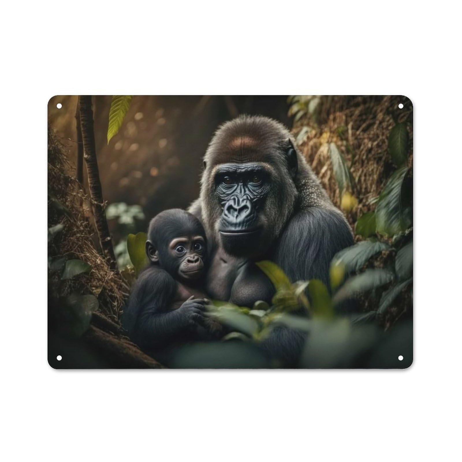 Junmoney Style-4 Gorilla Leopard With Cub Farmhouse Metal Sign 30X40cm, Barn Style Rustic Kitchen Decor For Cottage, Kitchen, Hallway Or Breakfast Nook