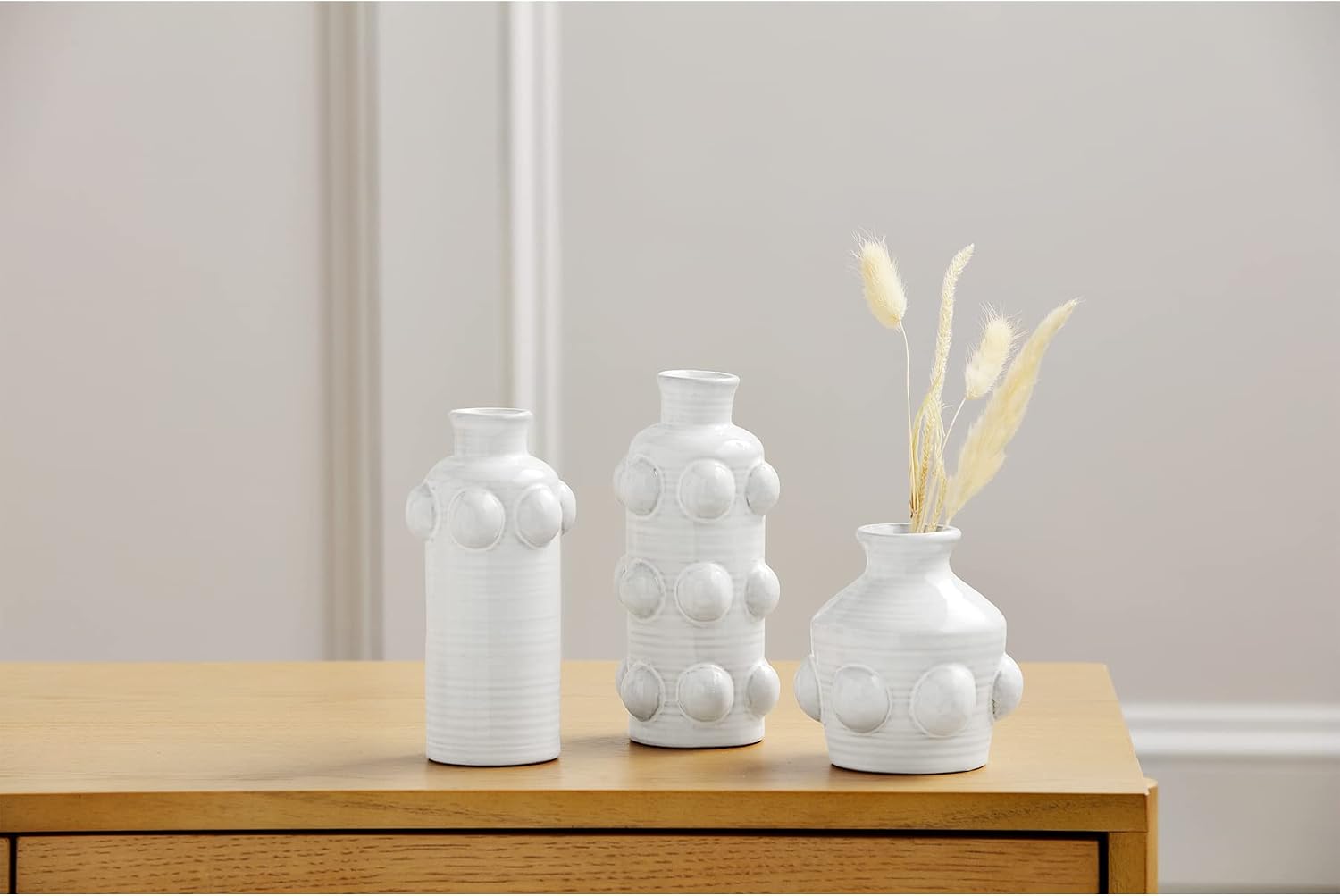Mud Pie White Beaded Stem Vase, Top Rim, 6" x 2.25" Dia