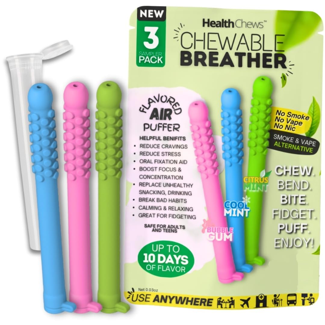 Chewable Breather Stick – Quit Smoking Inhaler Stick, Chew Sticks for Humans, Oral Fixation Aids, Quit Tools, Relax & Fresh Breath Chewing Sticks with Carry Case & Cotton Cores