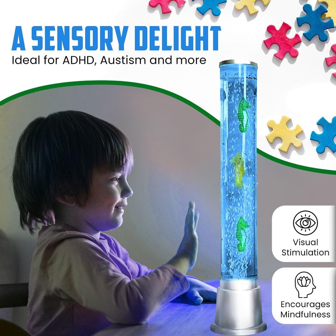 SHOP LC DELIVERING JOY Seahorse Bubble Lights Lamp with 6LED Automatic Color Changing Night Light with Moving Tower Fish Lamp for Home Decorations Anniversarys Gifts - 1.90Feet