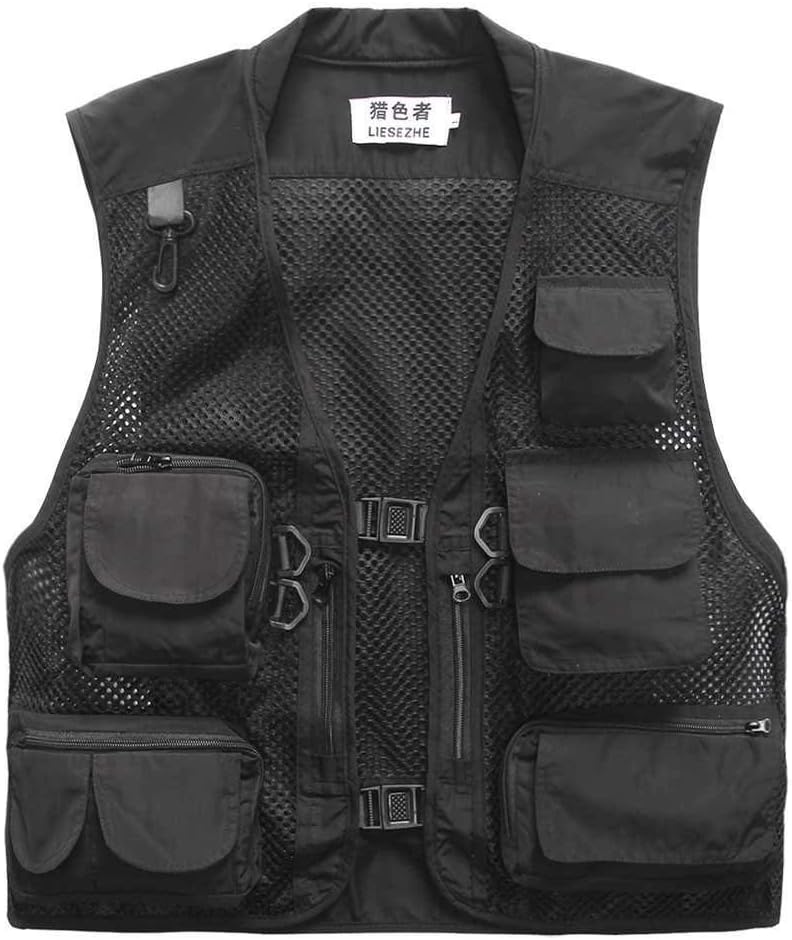 Rizanee Men Mesh Breathable Multi-Pocket Vest Outdoor Travelers Fly Fishing Photography