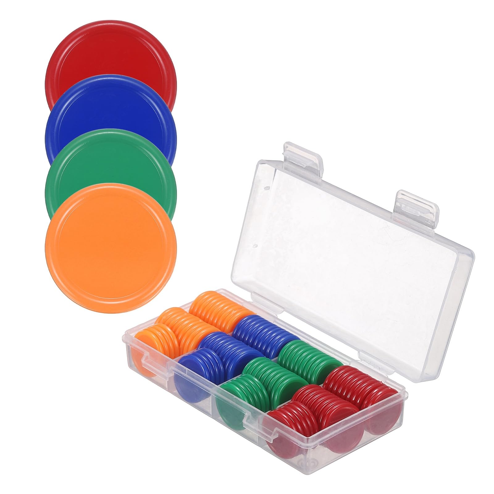 sourcing map 100Pcs Plastic Poker Chips, 20mm, Orange/Blue/Green/Red