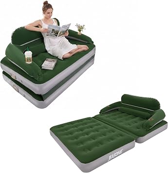 JEASONG Inflatable Couch Air Mattress Queen with Built-in Pump, 2 in 1 Inflatable Sofa Bed Blow Up Mattress with Headboard and Carry Bag, Portable Blow Up Couch Air Sofa Bed for Home, Travel, Camping