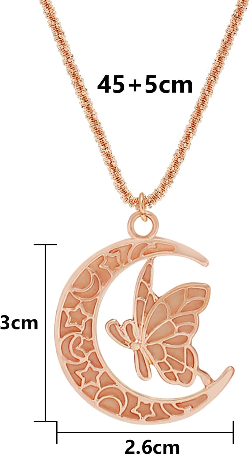Fantasy Glow in the Dark Moon and Butterfly Necklace for Halloween and Christmas,Glowing Jewelry Pendant for Women ,Fairy Witch Necklace - Image 2