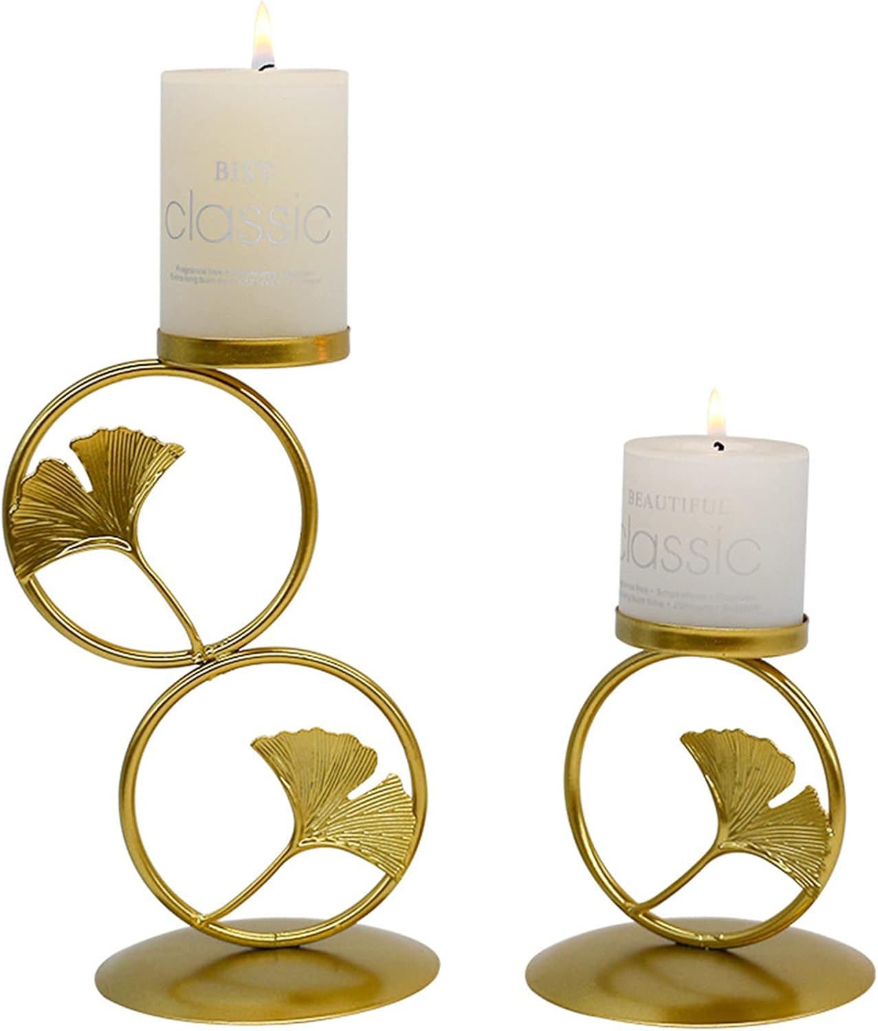 2 Pack Ginkgo Leaves Candlestick, lron Candle Holders for Table, Decorative Pillar Candle Holder for Dinning, Party, Wedding,Candle Stick Holders Set