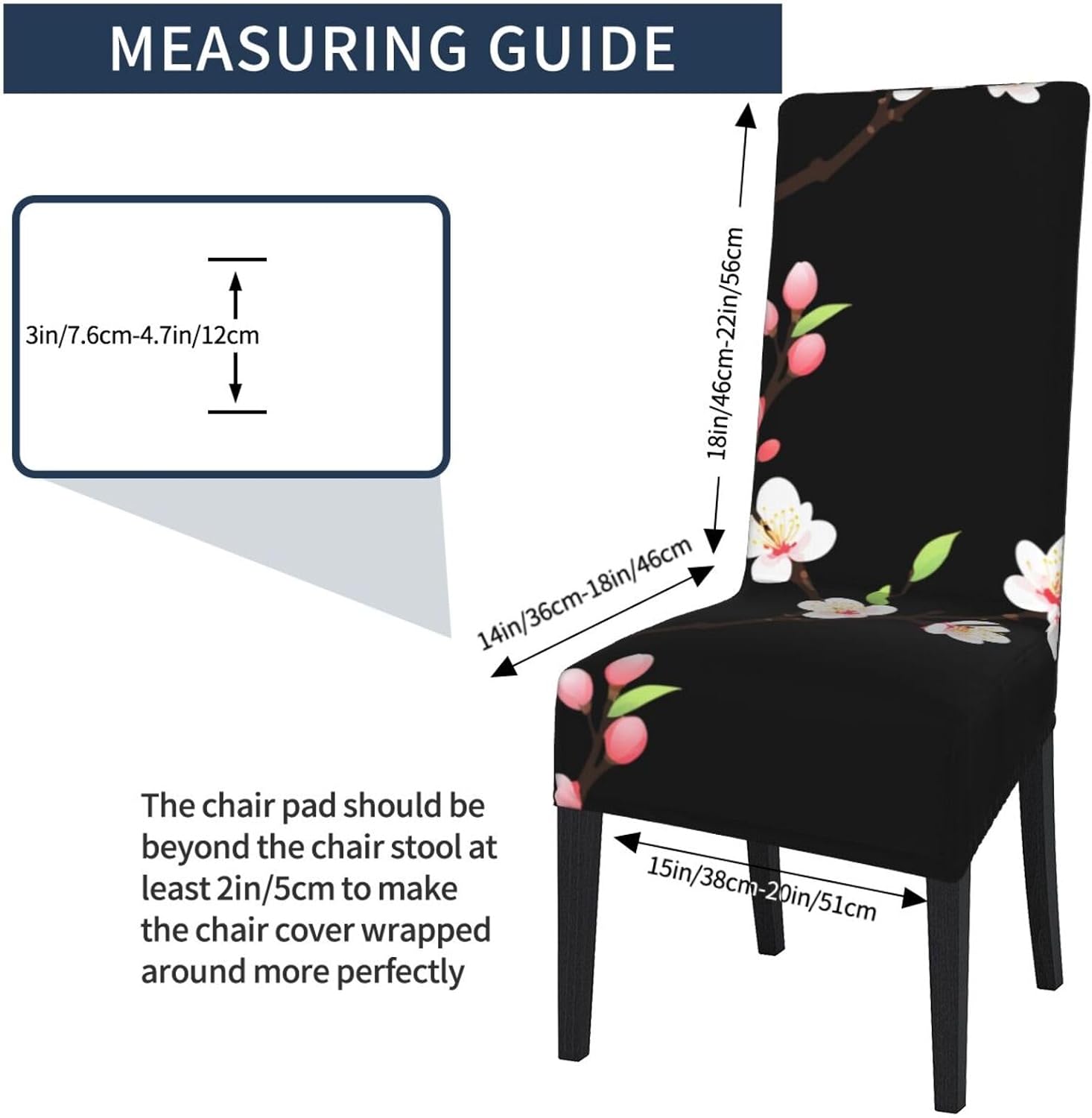 Plum Blossoms Budding Prints Protection Cover for Dining Chair – Stretchy & Wrinkle-Resistant Chair Throw Covers for Dining Room, Hotel, and Event Decor