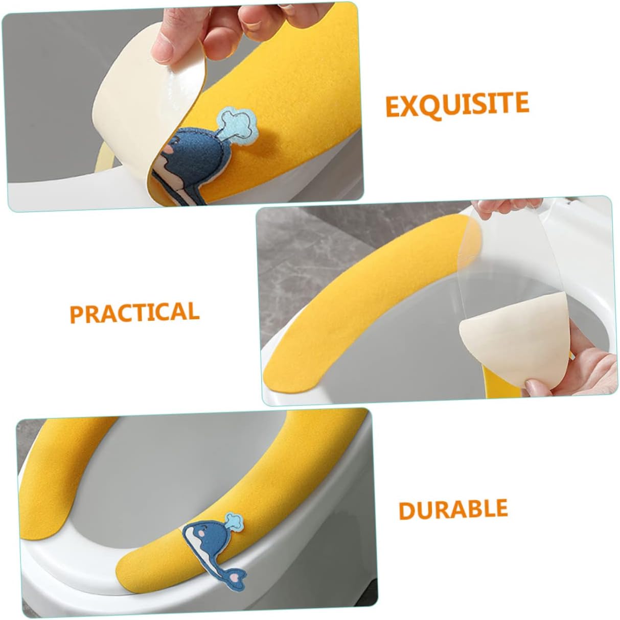 WOONEKY 3pairs Elongated Toilet Seat Cover Gel Cushion Washable Seat Covers Self Adhesive Portable for Bathroom
