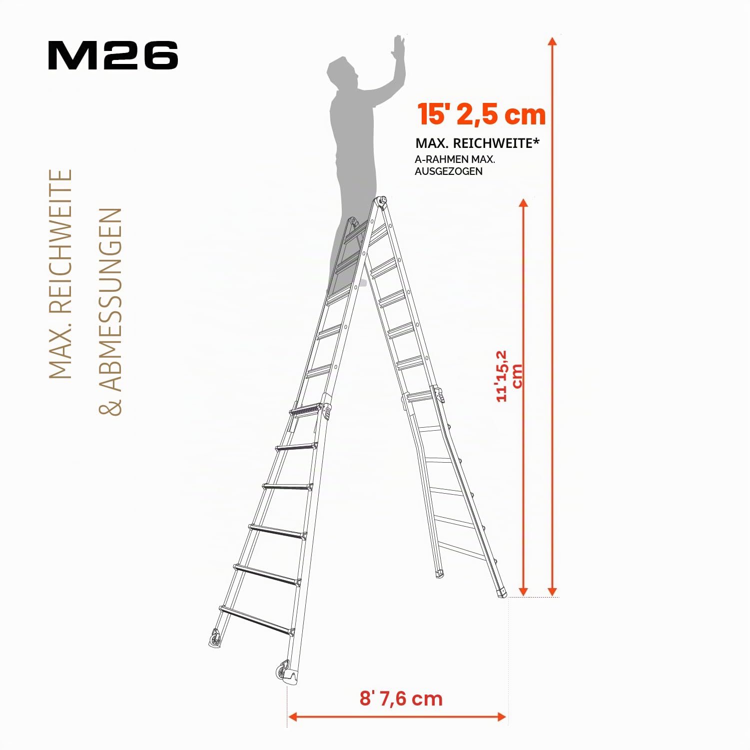 Little Giant Leitern, Velocity mit Rädern, M26, 7,9 m, Multi-Positionsleiter, Aluminium, Typ 1A, 136 kg Tragfähigkeit, (15426-001)