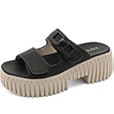 UBFEN Women Thick-Soled Wedge Sandals With Adjustable Double Straps Square Open-Toe Design Perfect for Outdoor Casual Wear