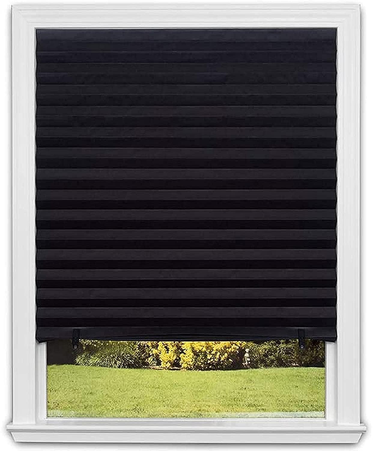 ROYAL POLARRoyalPolar Temporary Blinds Cordless Blackout Pleated Fabric Shade Easy to Cut and Install, Pleated Window Paper with 2 Clips (60*150cm, Black)