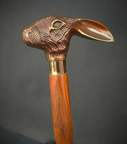 Miniatura 2 de Bastón de madera para mujeres y hombres  Hermoso bastón de conejo antiguo con cabeza  Bastón de madera con giro de cebada