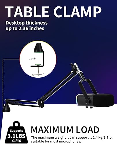 Miniatura 4 de Brazo de brazo de micrófono de perfil bajo  Brazo de brazo YOUSHARES para Blue Yeti Fifine AM8 K688 QuadCast SoloCast AT2020, brazo de micrófono de