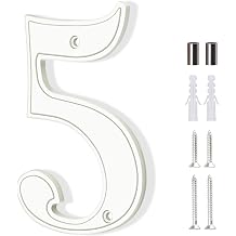 House Numbers 5, Emotionlite House Address Numbers, White Large Modern House Numbers for Outside, Metal Mailbox Number, 5" Zinc Alloy Style