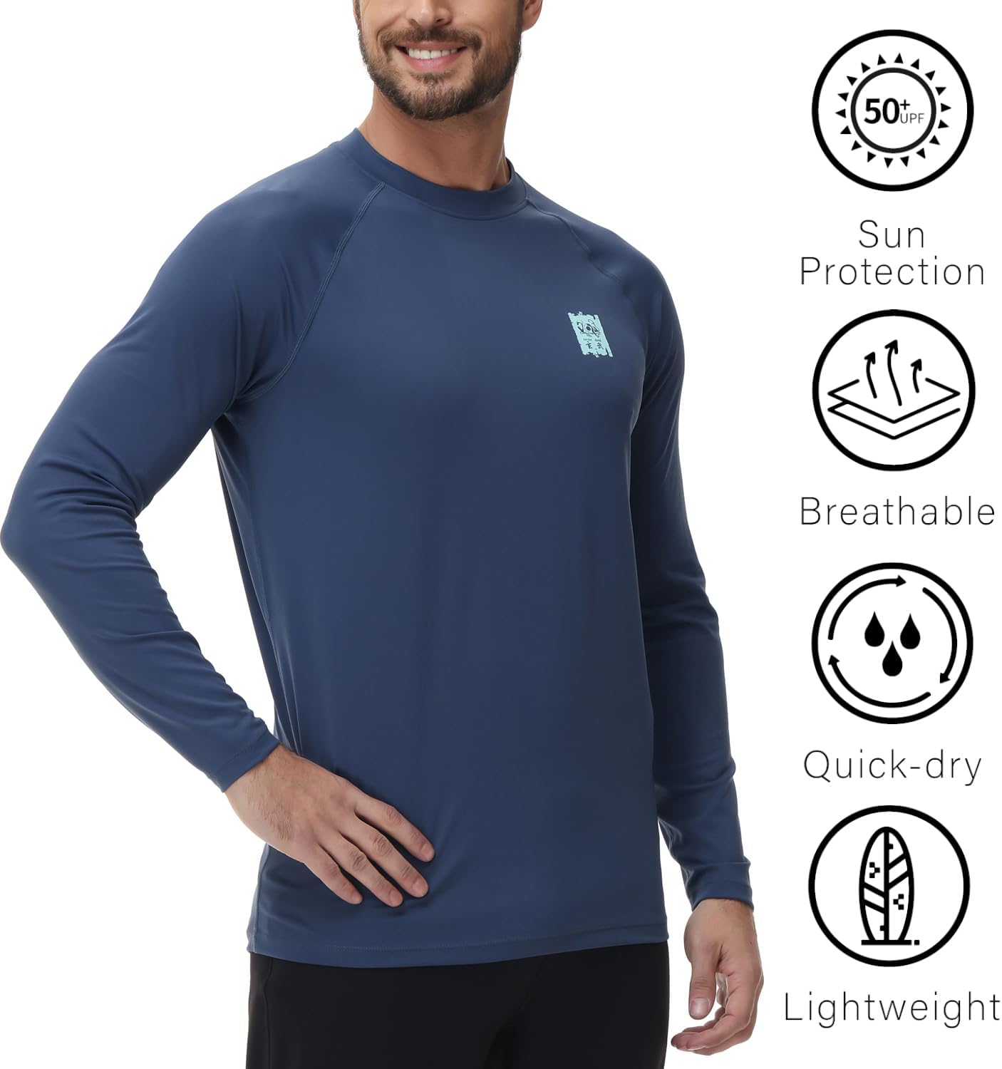 HUGE SPORTS Mens UPF 50+ UV Sun Protection Shirts Long Sleeve Quick Dry Rash Guard for Swimming Fishing Hiking Running - Image 2