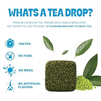 Tea Drops Gift Set | Organic Dissolvable Loose Leaf Tea | Microplastic-Free | Chai Spice Chocolate Earl Grey Citrus Ginger Rose Matcha Peppermint Ube Vanilla Bean Thai | 9 Sampler Assortment - 1 Per Flavor